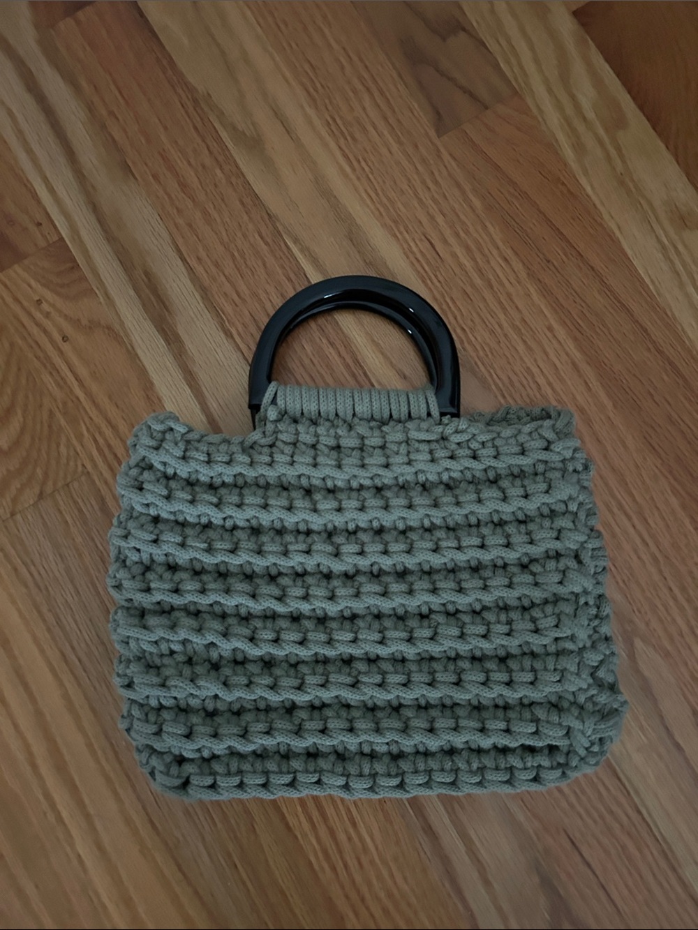 Handmade Olive Knit Tote with Black Handles